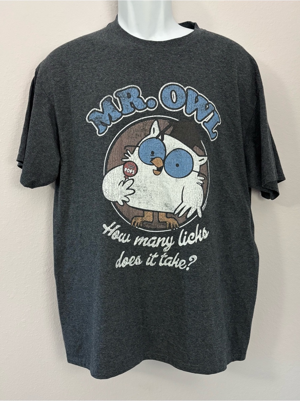 MR. OWL’S TOOTSIE POP “How Many Licks Does it Take?”  Gray T-Shirt Size L